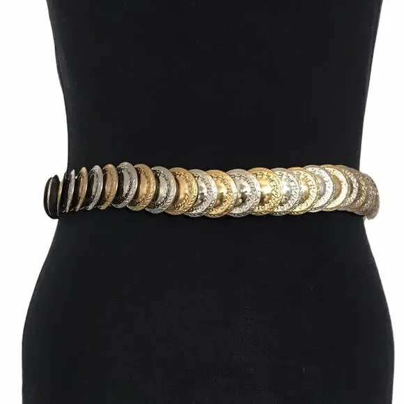 1970s Gold & Silver Tone Coin Disc Stretch Belt