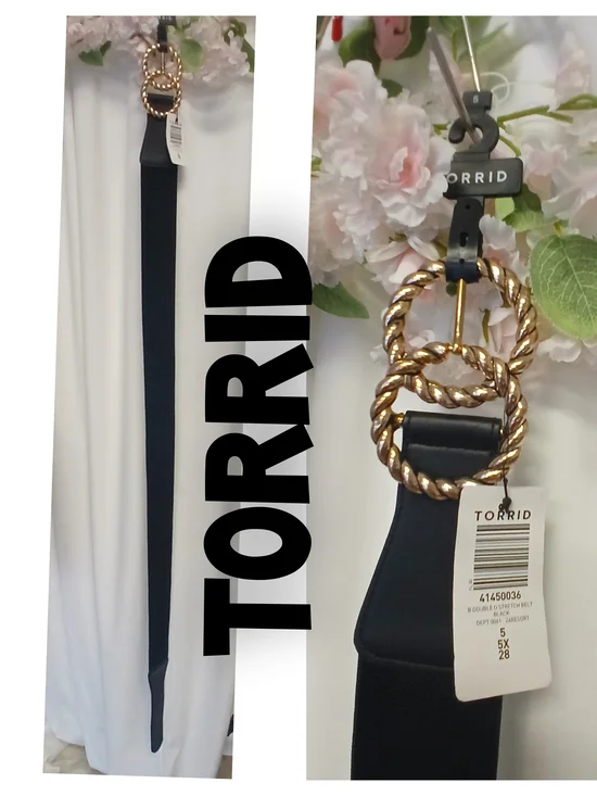 torrid Black Stretch Belt with Twisted Gold Double-Ring Buckles Size 5