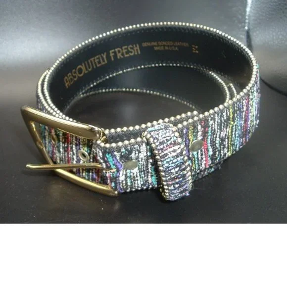 Absolutely Fresh Leather Tweed Multicolor studded edges vintage Belt USA made