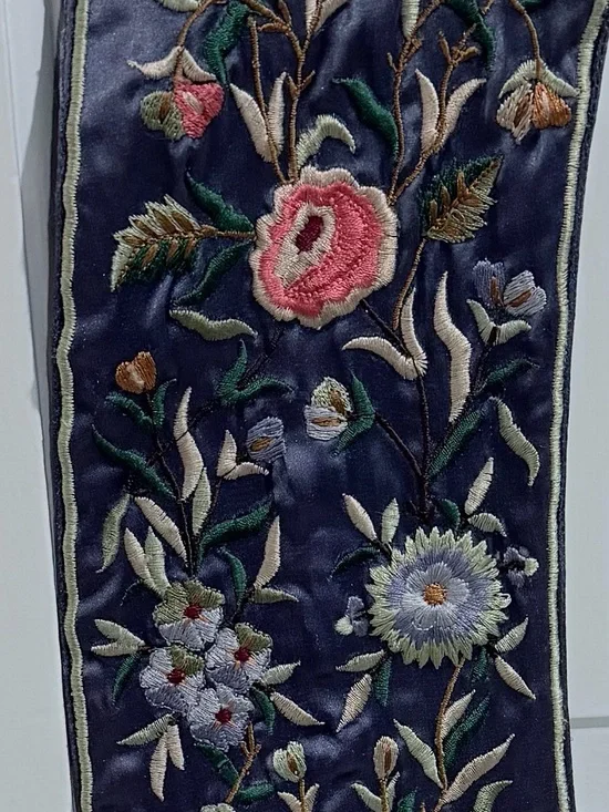 Blue Floral Embroidered Obi Belt