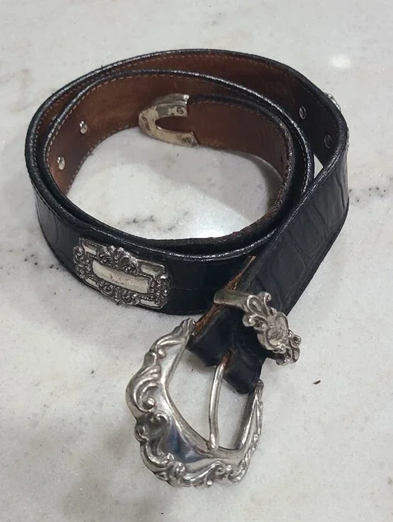 Brighton Black and Brown Leather Belt with Logo Tag