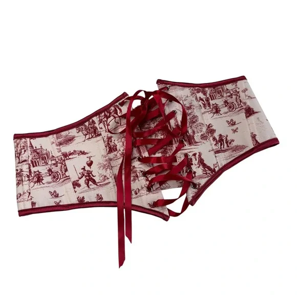 SCARLET DARKNESS Corset Belt Red Toile Lace Up Renaissance Women's Size 10 Ren