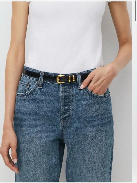 Aritzia Legendary Solid Brass Leather Slim Belt
