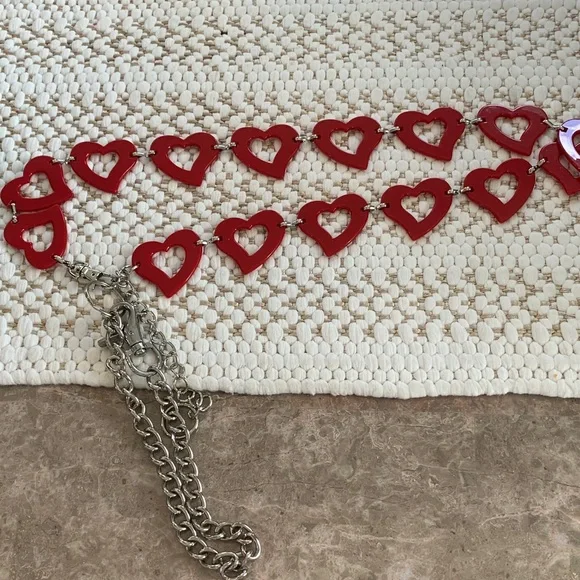 Vintage Red Heart Link chained belt LG  - melamac Acryllic and stainless 34”-42”