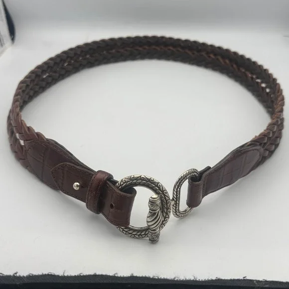 Vintage Brighton Braided Leather Belt 1996 Toggle Brown Womens Med Fits 30-31 in