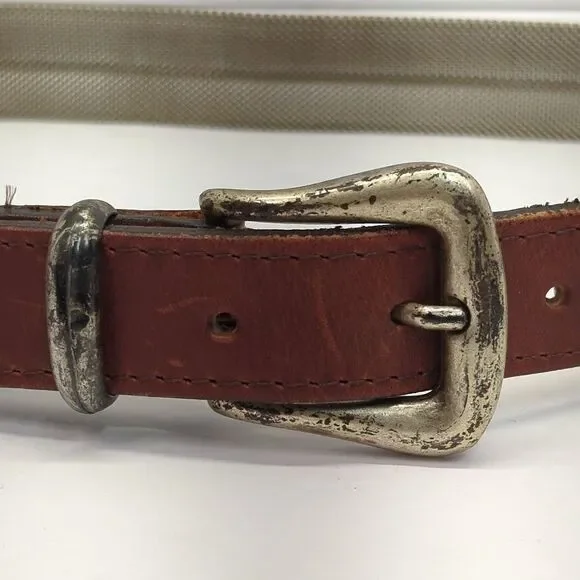 Vintage Women's Leather Metal Mesh Silver Buckle 9765‎ Size Small