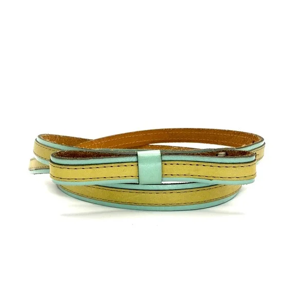 Vintage Skinny Leather Bow Belt Mint Green Yellow Twee Pastel Slim Waist Belt