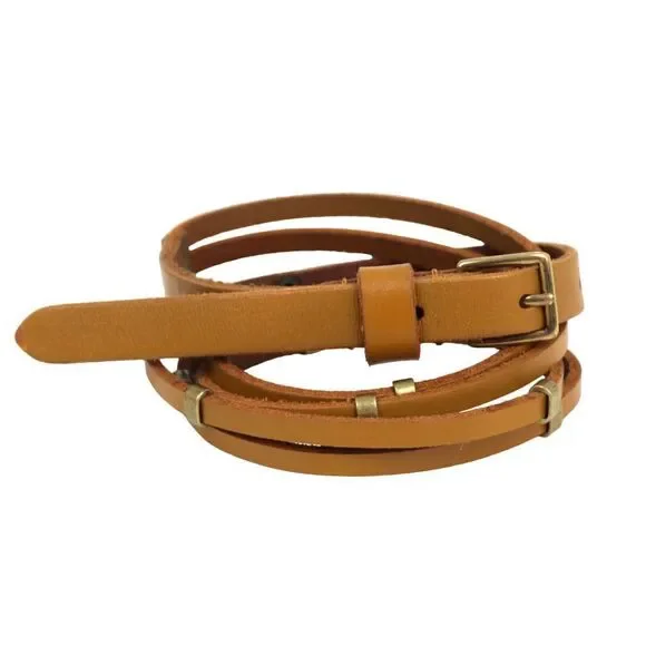 SKINNY STRIPS STUDS BROWN GENUINE LEATHER 0.5