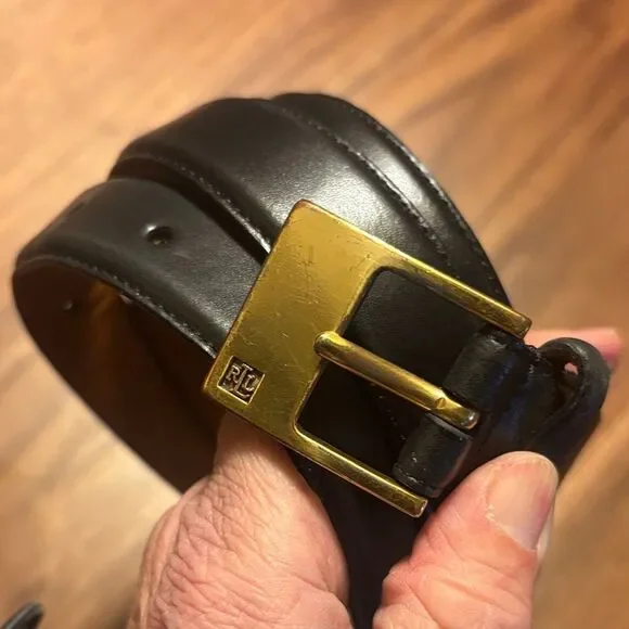 Lauren Ralph Lauren Black Leather Belt with Gold Buckle - 3X
