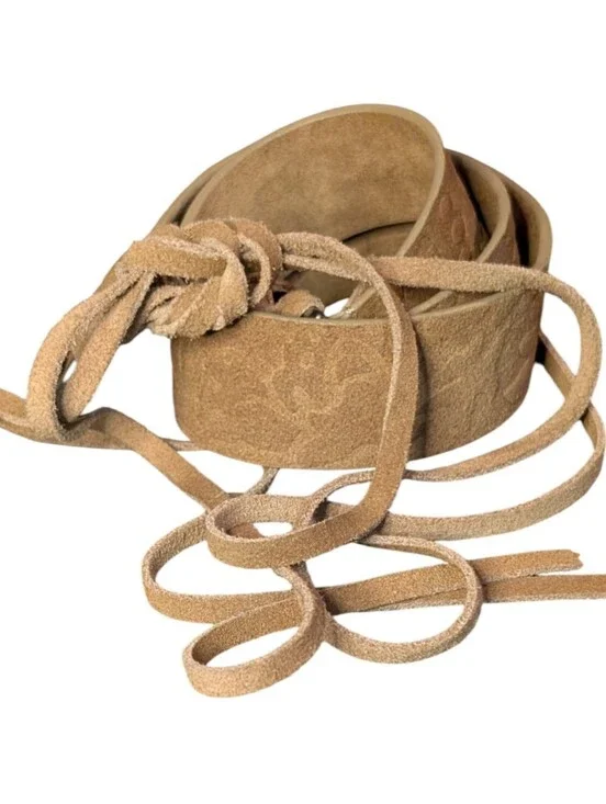 Unbranded Boho Suede (?) Wrap Belt tan Brown Obi Tie Waist fringe OS Festival