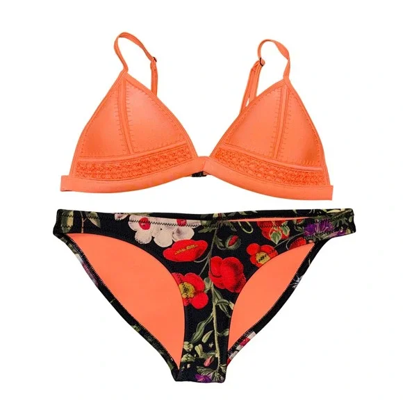 Triangl Bikini Set Womens L Top S Bottom Orange Floral Neoprene Good Trim