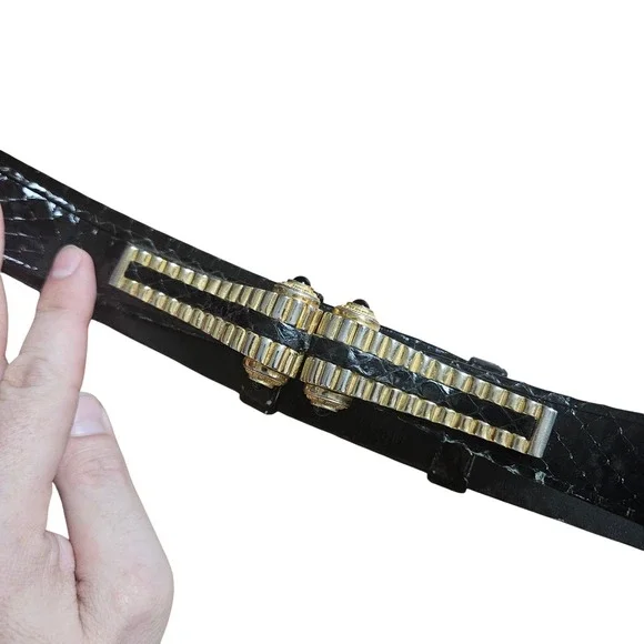 Vintage Judith Leiber Snakeskin Belt Gold Silver Art Deco Buckle 34 Glam Chic