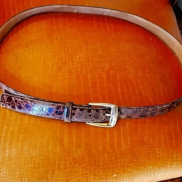 Saks Fifth Avenue Brown Narrow‎ Crocodile Belt Skinny Leather