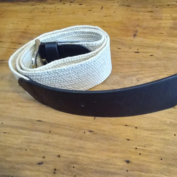 Stylish Black Faux Leather and Cream Woven Belt Sz L 34