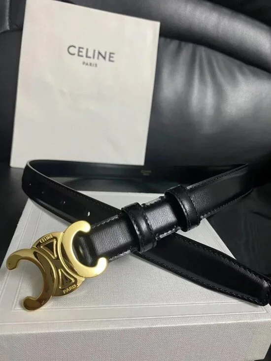 CELINE Black Calfskin Belt with Arc de Triomphe Buckle Size 90