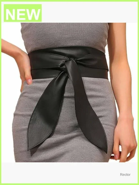 Wide Obi Belt Leather Wrap Waist Corset Belt for Women Knot Tie Sash