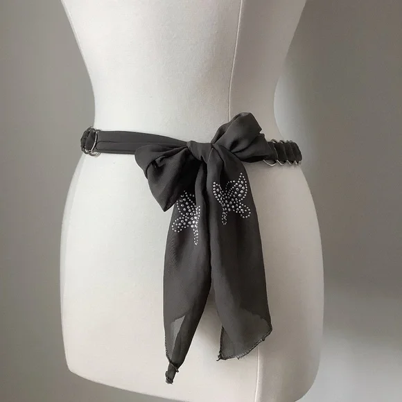 Vintage Y2K Chain‎ Metal Link Butterfly Embellished Fabric Belt