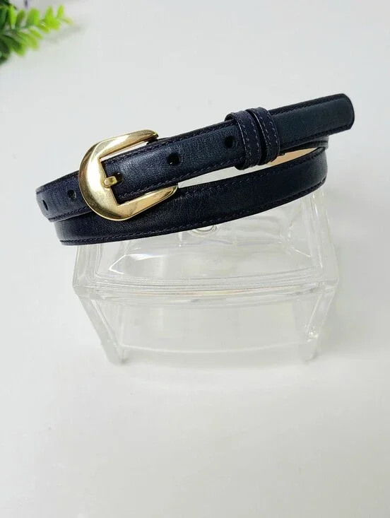 Pierre Cardin Navy Full Grain Cowhide Skinny Vintage Belt