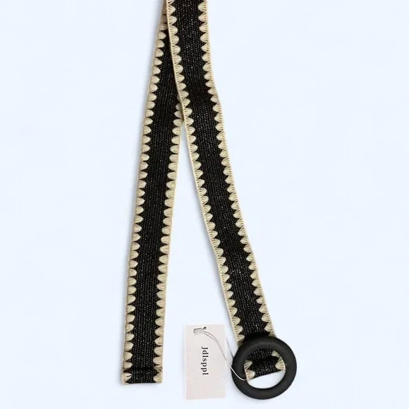 Black‎ woven crochet trim belt size M