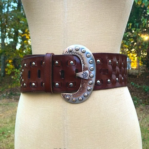 Vintage Oversized Riveted Woven Leather Belt