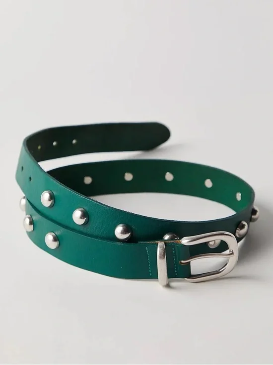 Free People Green Studded Leather Belt Size M/L