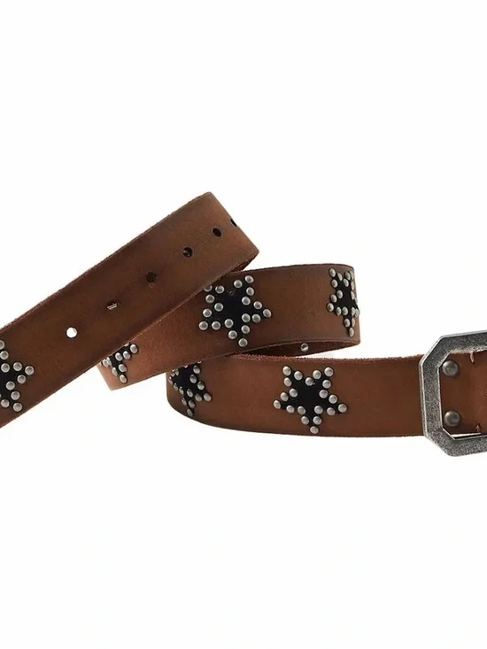 Free People Studded Star Brown Leather Belt M/L