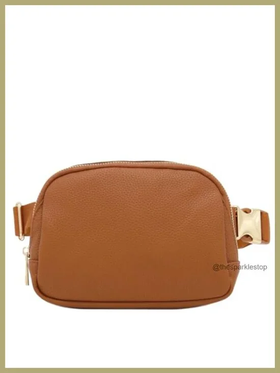 Faux Leather Belt Bag Fanny Pack with Gold Hardware Adjustable Waist