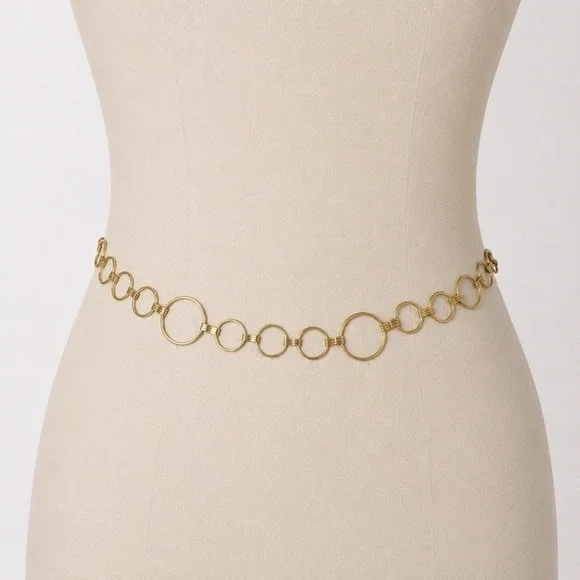 Gold Tone Multi Size Ring Chain Belt Adjustable Hook Clasp 48.5 Inch Length