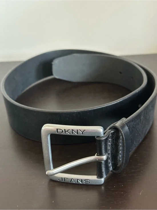 DKNY Black Genuine Leather Belt Silver Buckle