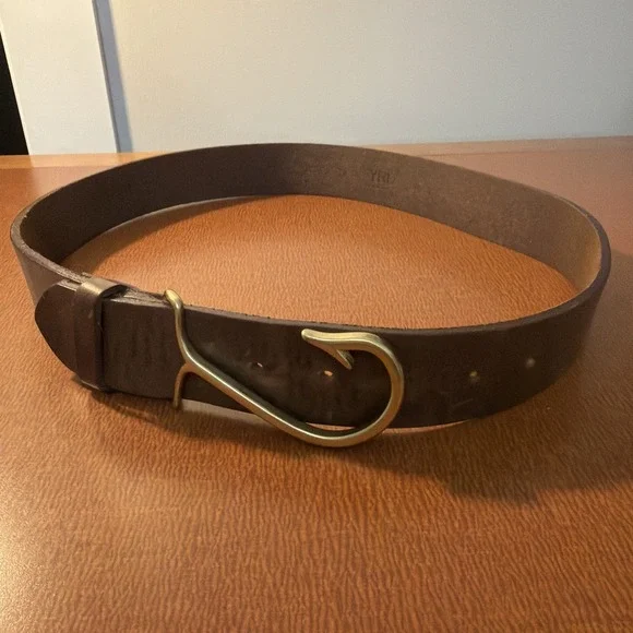 Leather Brass Fish Hook Belt Measures 38
