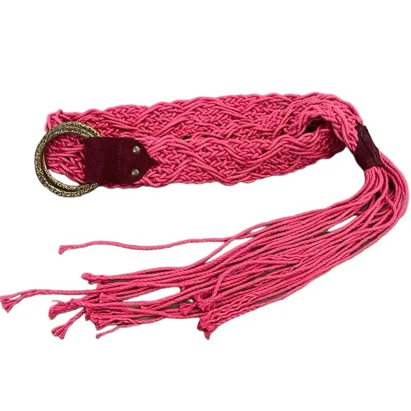 NWOT Diesel pink suede braided 36 inch 90’s Y2K festival belt gold buckle
