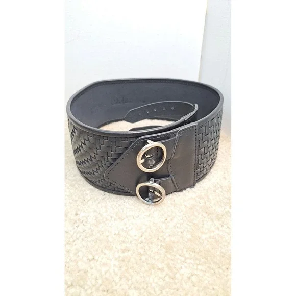 Cole Haan Woven Black Leather Belt  B20774 Size S 33in Long