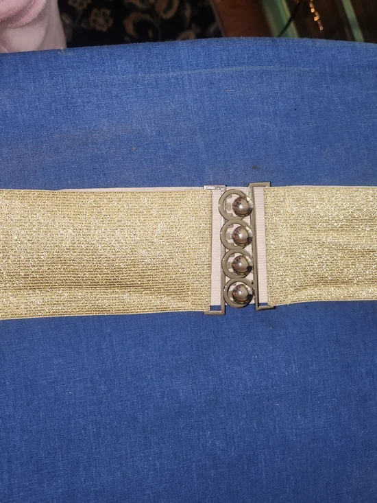 Gold Elastic Fashion Waist Belt with Decorative Metal Clasp