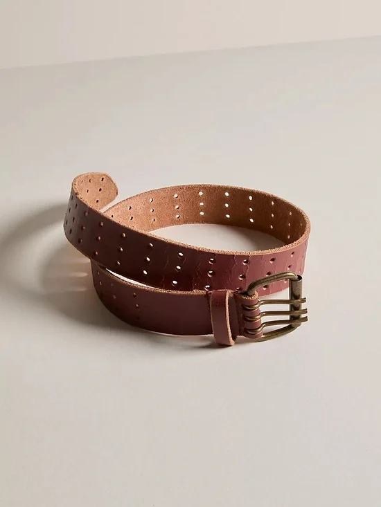 We The Free Triple Threat Perforated Leather Belt in Cowboy, Size S