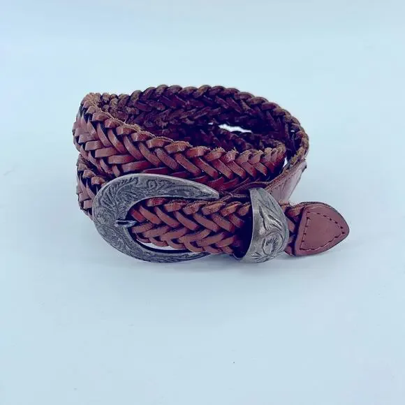 Vintage leather braided engraved metal buckle sz M/L