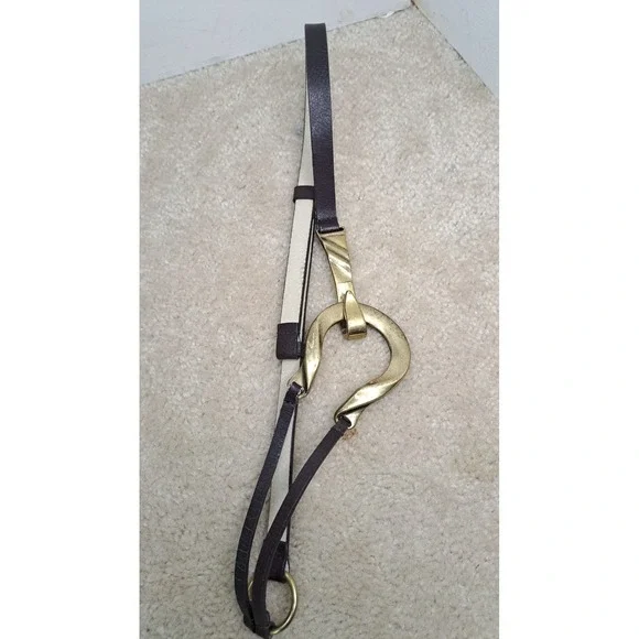 Vtg Chicos Leather Belt Women Small Gold Tone Boho Horseshoe Buckle Dark Brown