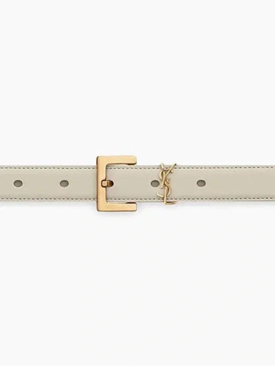 Saint Laurent Cream Leather Belt with Gold YSL Buckle Accent size 80