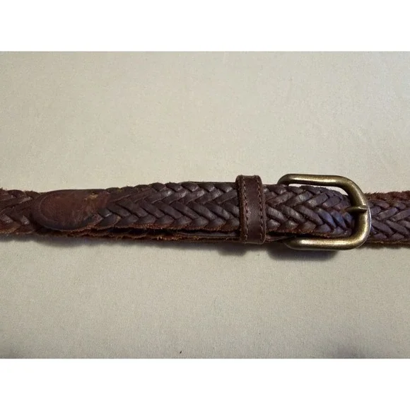 Women's 38 In Vintage Braided Western Boho Leather Belt With Brass Buckle