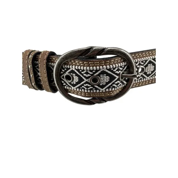Western Belt Womens Large Leather Tan Brown Artsy Boho Cowgirl Southwestern