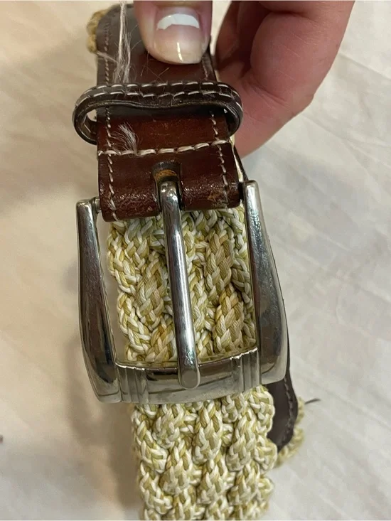 La Martina Polo Woven Stretch Braided Belt Cream Brown Leather 38-40”