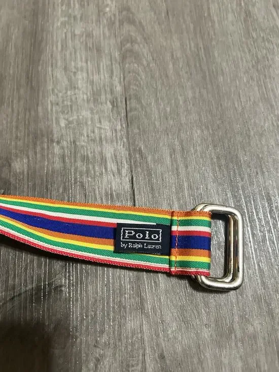 Polo Ralph Lauren Vintage D Ring Ribbon Belt Striped Multi Color Made In USA
