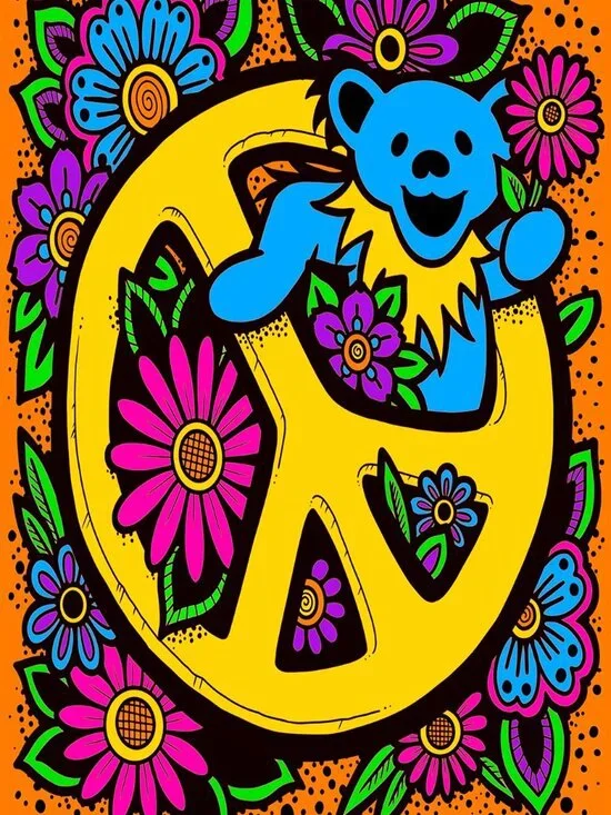 Grateful Dead 3D Peace Bear Tapestry ~ 30