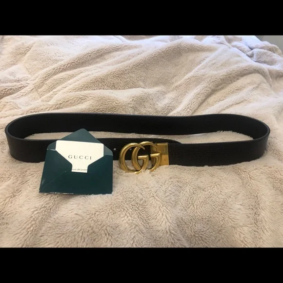 Gucci Black Leather Belt with Gold Double G Buckle