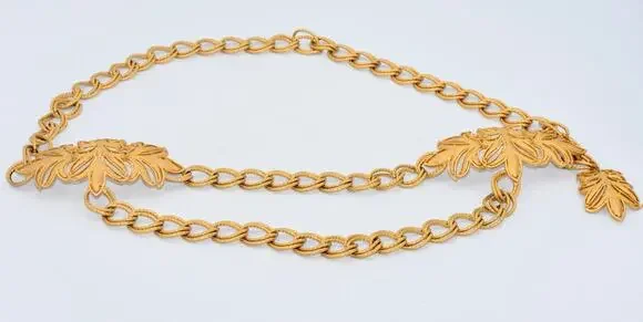 ST. JOHN Turned Brass Double Loops Chain Sculpture Gold Tone Belt 36