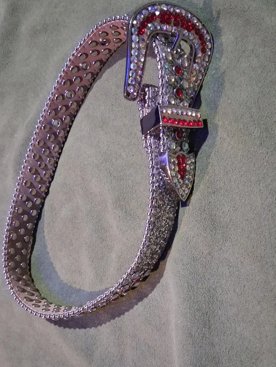 Silver Belt with Red and Clear Rhinestones