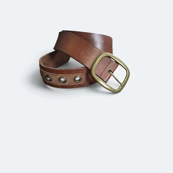 Vintage American Eagle Brown Leather Grommet Belt Size Medium