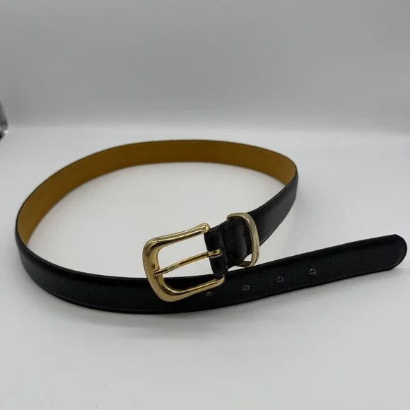 Vintage Made in Italy Black Leather Gold Buckle Belt Size L 6254