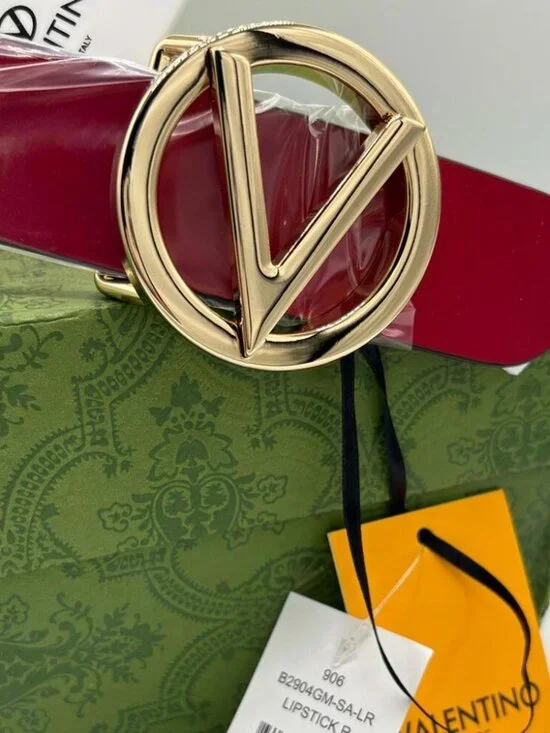 Mario Valentino Lipstick Red Belt Gold V Buckle Medium NEW     (Wider than Baby)