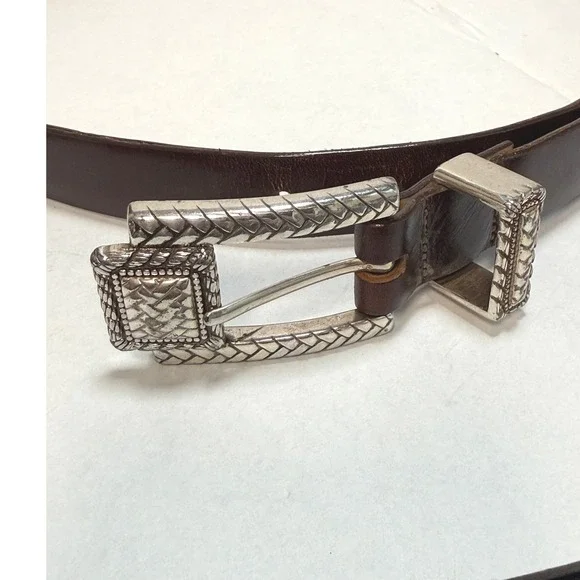Brighton Vintage Y2K Brown Leather Belt Basketweave Buckle Size XL 36 B8508 West