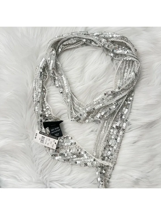 NWT New York & Company Silver Sequin Mesh Sash Belt Scarf Wrap 64”